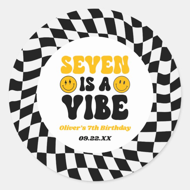 Adesivo Seven Is A Vibe Retro Seventh 7th Birthday Party (Frente)