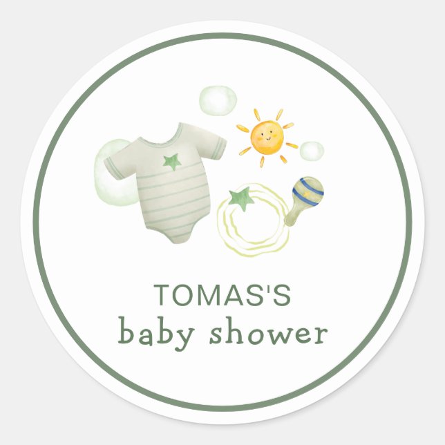 Adesivo Sexo Neutro Sage Green Baby Clothes Toys Chá (Frente)