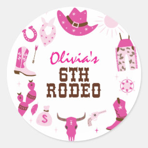 Adesivo Sexto Rodeio Pink Western Cowboy 6º Aniversário