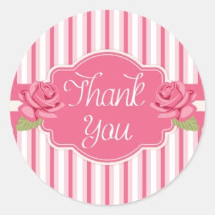 Adesivo Shabby Chic Floral Obrigado Rosas Rosa & Listras