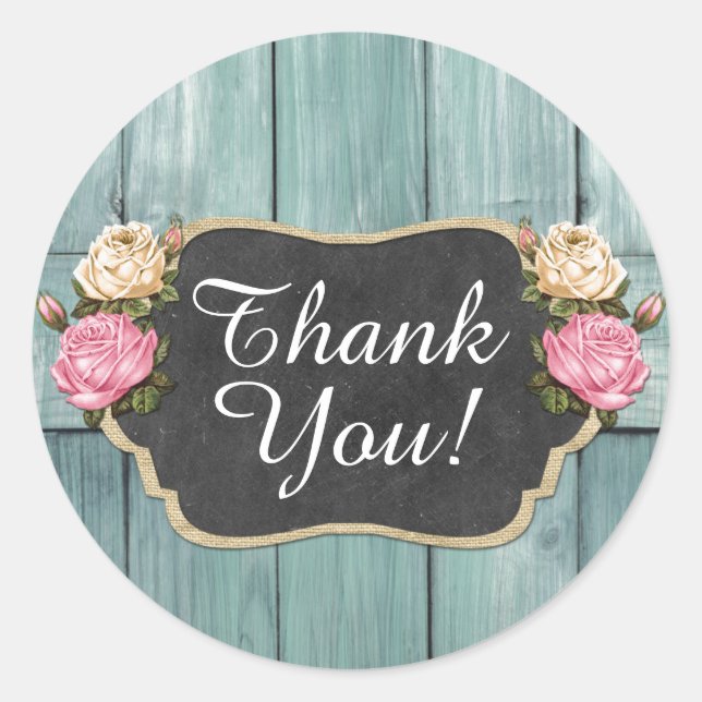 Adesivo Shabby Vintage Rosas Russo Chalkboard Obrigado (Frente)