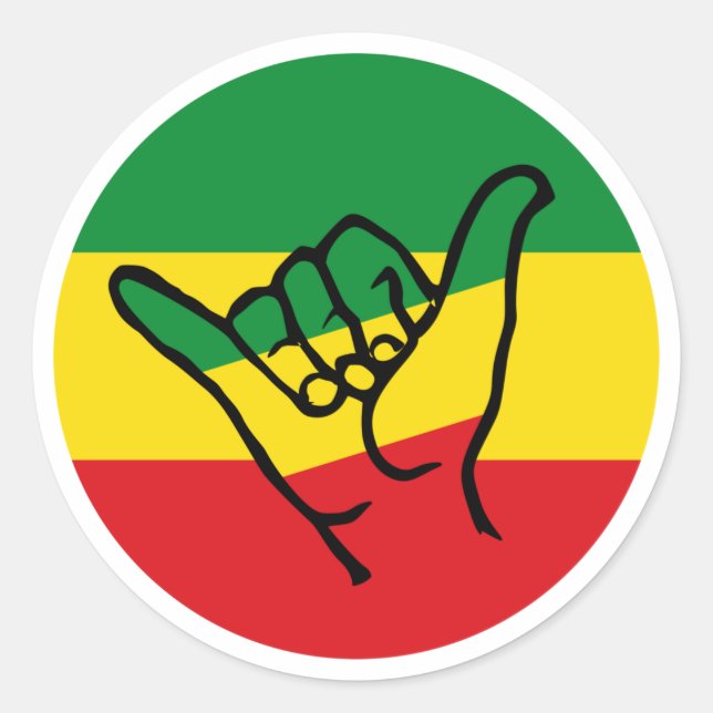 Adesivo Shaka Mão Com Cores De Reggae (Frente)