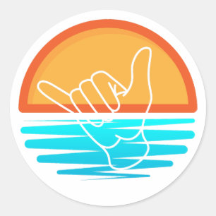 Adesivo Shaka Surfer Sign Over Beach Sunset Sticker