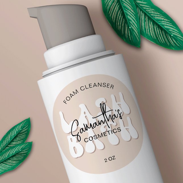 Adesivo Shampoo de Extensões de Lash Retro Estético Beige (Cute cream and white lash bath labels with retro fonts and space for your brand name)