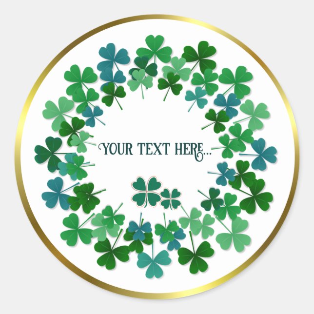 Adesivo Shamrock Circle  Custom Text Classic Round Sticker (Frente)
