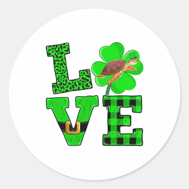 Adesivo Shamrock Green Plaid Love Sea Turtle St Patrick'S (Frente)
