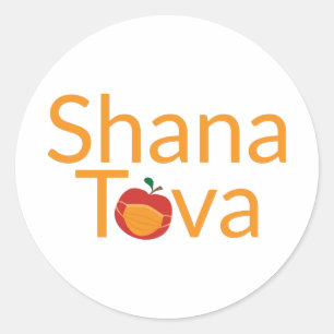 Adesivo Shana Tova com maçã vermelha vestindo máscara