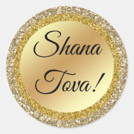 Adesivo shana tova! Script clássico, fundo ouro,personaliz