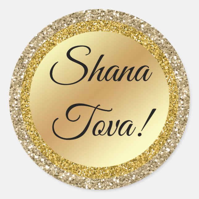 Adesivo shana tova! Script clássico, fundo ouro,personaliz (Frente)