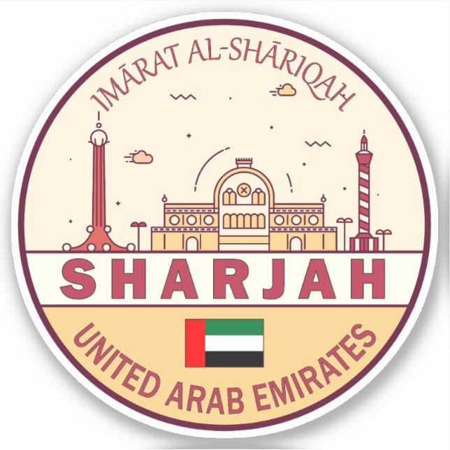 Adesivo Sharjah United Emirados Árabes Unidos Skyline Embl (Frente)