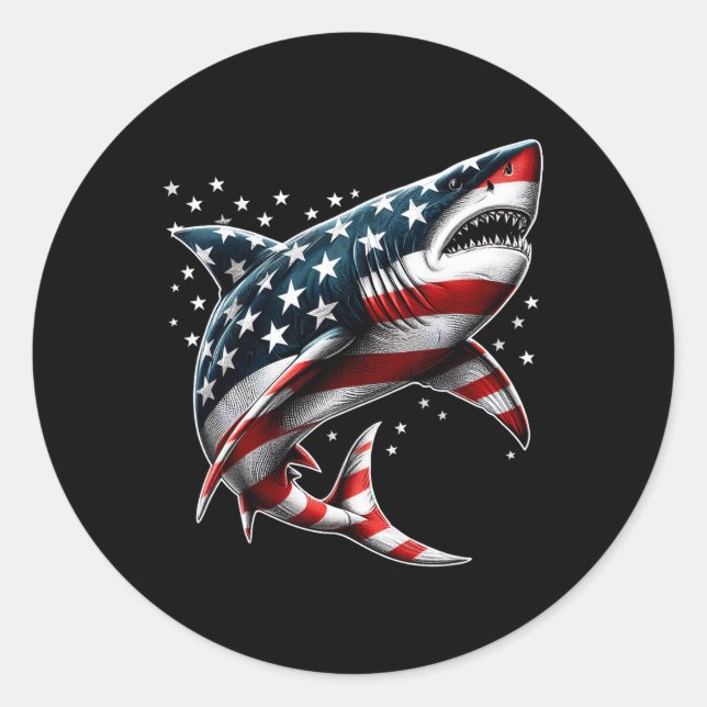 Adesivo Shark American Flag Usa 4 De Julho Gir (Frente)