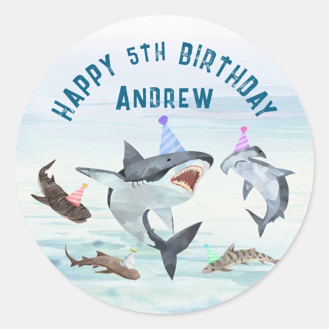 Adesivo Shark Birthday Pool Party Stickers (Frente)