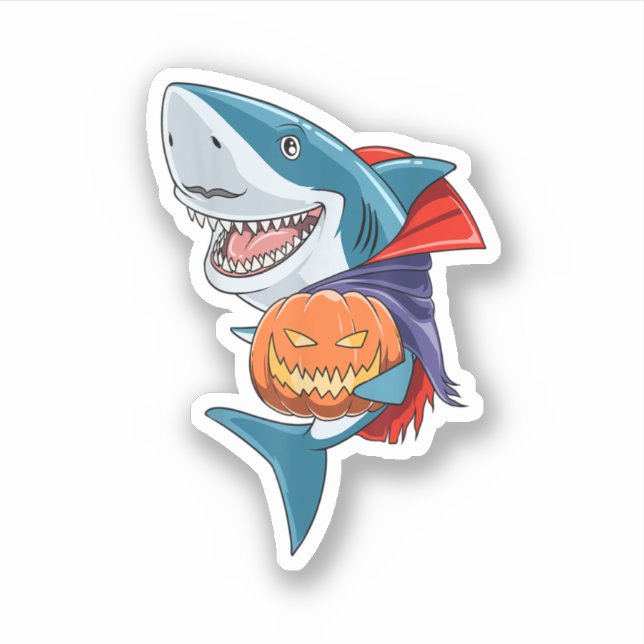 Adesivo Shark Halloween Tubarão-Vassoura-de-bruxa-abóbora- (Frente)