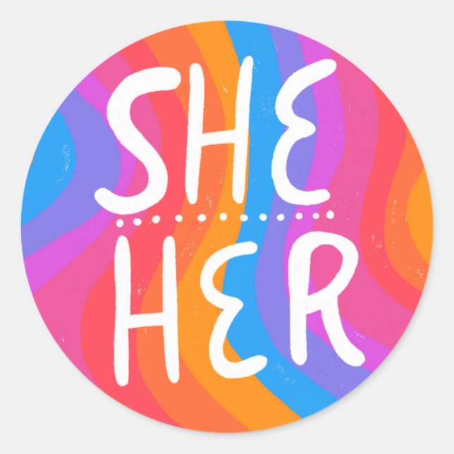 Adesivo She/HER Pronouns Rainbow Handlettering Sheet of (Frente)