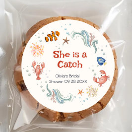 Adesivo She Is a Catch Coastal Bridal Shower Favor Sticker