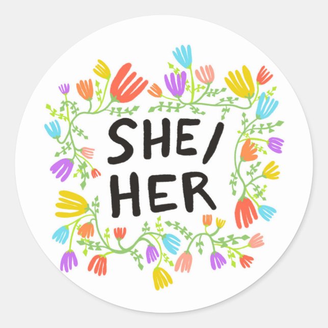 Adesivo SHE / SUA Pronounes Conjunto Floral de Handletteri (Frente)