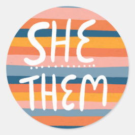 Adesivo She/THEM Pronounes Stripes Manipulador Folha de