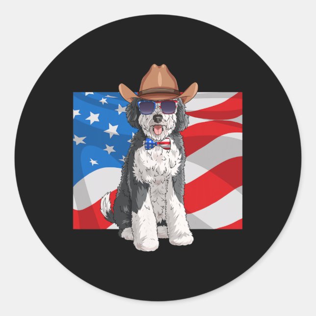 Adesivo Sheepadoodle Patriotic Merica 4 De Julho Americano (Frente)