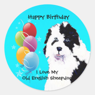Adesivo Sheepdog inglês velho - balão do aniversário