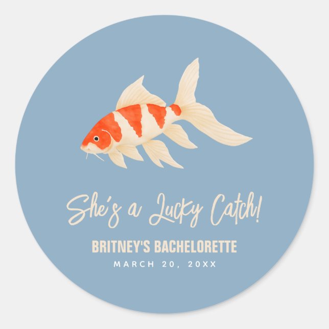Adesivo She's A Lucky Catch Koi Fish Blue Bachelorette (Frente)