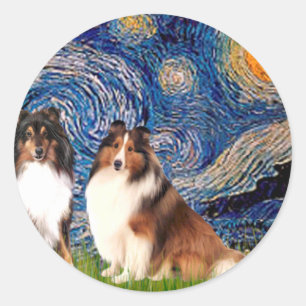 Adesivo Shetland Sheepdog Pair - Noite Estrelada
