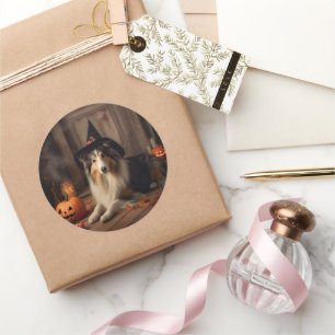 Adesivo Shetland Sheepdog Pumpkins Halloween Assustado