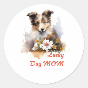 Adesivo Shetland Sheepdog Puppy Pet Watercolor Fllower