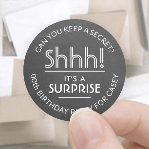 Adesivo Shhh! É um Preto de Quadro de Aniversário Surpre