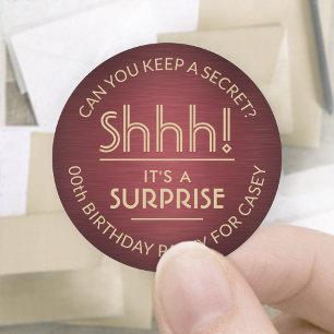 Adesivo Shhh! É uma Festa de aniversário surpresa Dourad