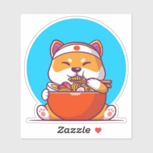 Adesivo Shiba Cinto Comendo Ramen Noodle Cartoon-23054