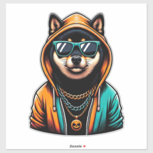 Adesivo Shiba Inu com Capuz de Streetwear