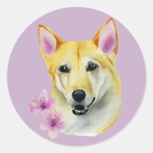 Adesivo Shiba Inu com o Sakura que pinta a arte do cão de