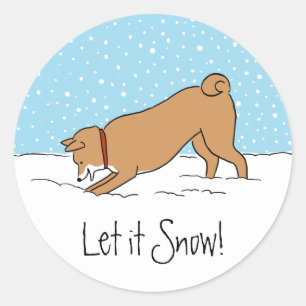 Adesivo Shiba Inu deixou-o nevar - feriado do Natal do cã