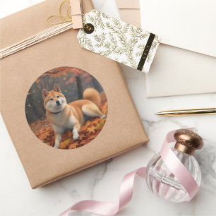Adesivo Shiba Inu na Queda das Folhas de Outono Inspira
