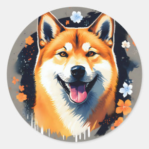 Adesivo Shiba Inu Retrato com Floral