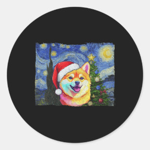 Adesivo Shiba Inu Santa Hat Cão de Arte da Noite Estrelada