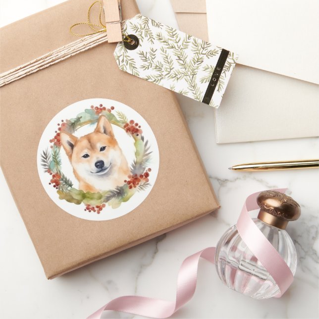 Adesivo Shiba Inu Wreath Festivo (Presentear)