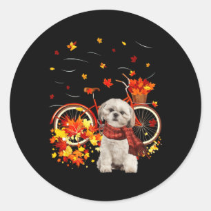 Adesivo Shih Tzu Bike Autumn Dog Folha Queda Todos Y
