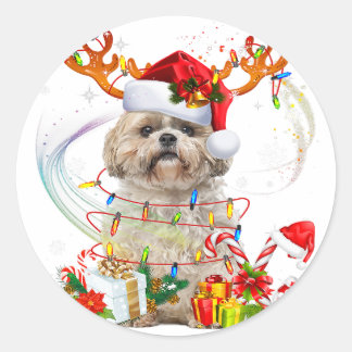 Adesivo Shih Tzu Christmas Reindeer | Luzes de Natal