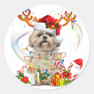 Adesivo Shih Tzu Christmas Reindeer | Luzes de Natal