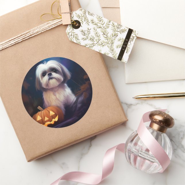 Adesivo Shih Tzu de Halloween com Abóboras Assustadoras (Presentear)