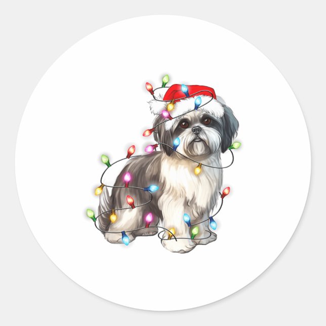 Adesivo Shih Tzu Dog Christmas Lights Xmas Cute  (Frente)