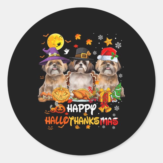 Adesivo Shih Tzu Dog Feliz Halloween Feliz de Ação de Graç (Frente)
