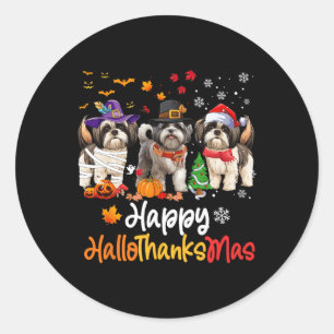 Adesivo Shih Tzu Dog Halloween Natal Feliz Halloobrigada