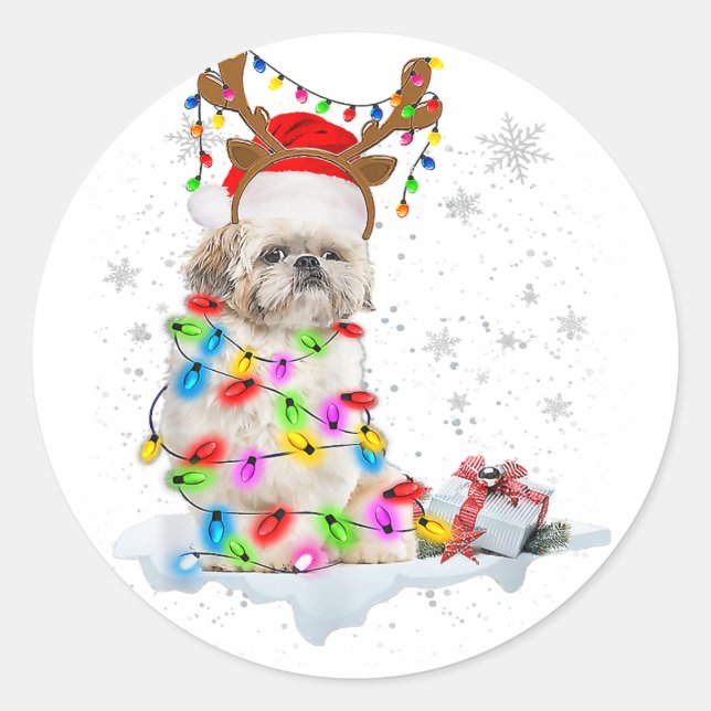Adesivo Shih Tzu Dog Natal | Luzes de Natal de renas (Frente)