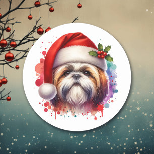 Adesivo Shih Tzu Dog no Natal de Santa Hat