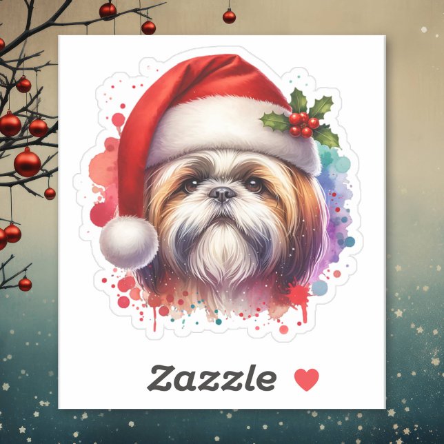 Adesivo Shih Tzu Dog no Natal de Santa Hat (Criador carregado)