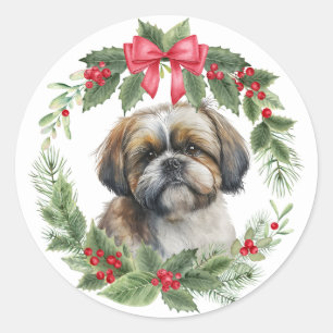Adesivo Shih Tzu Dog Red Arco Holly Wreath