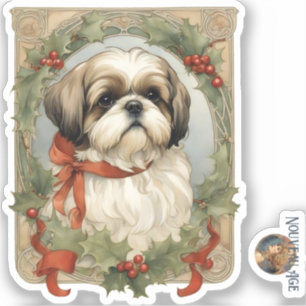 Adesivo Shih Tzu Dog Vinheta de Natal