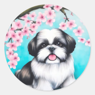 Adesivo Shih Tzu em Oriental Cherry Blossom
